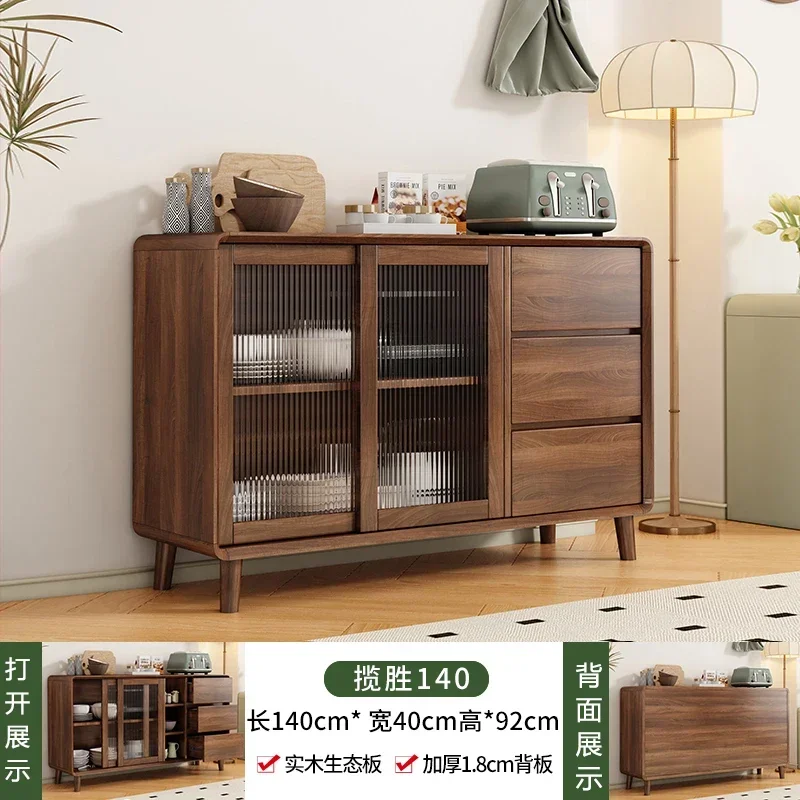 خزانة جانبية لتناول الطعام من الخشب الصلب، غرفة معيشة حديثة وبسيطة مدمجة على الحائط