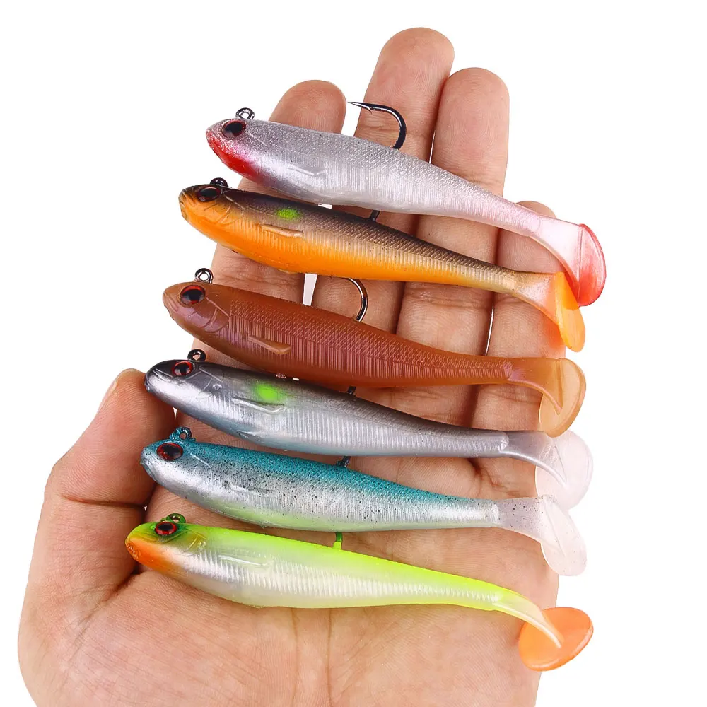 6pcs/bag soft baits with jig head hook silicone soft bait petal  Tail or Crappie, Bass, and Trout