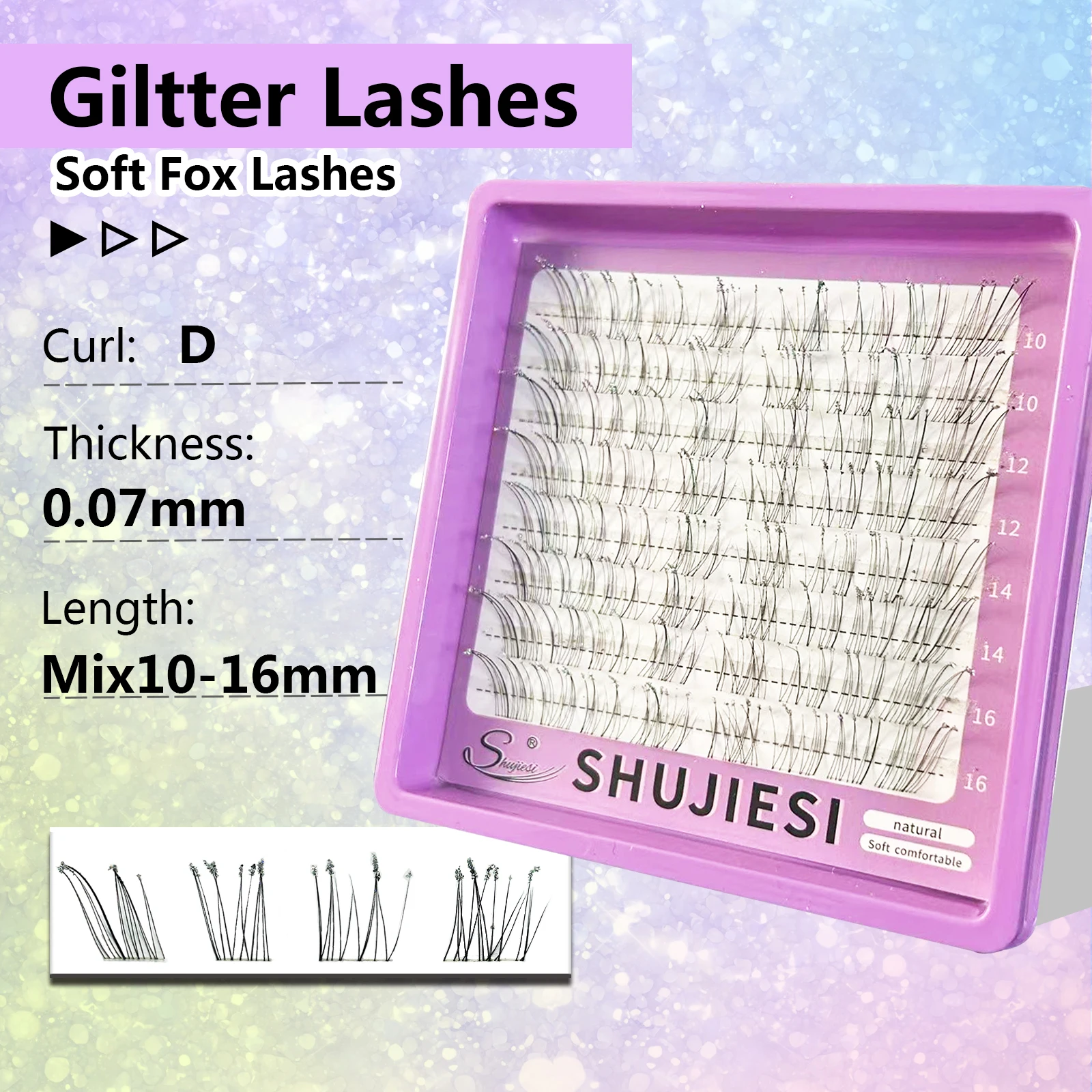 Shujiesi Sparkling Diamond False Eyelash Set (4 boxes) - Lengths 10-16mm - Suitable for various occasions and holidays