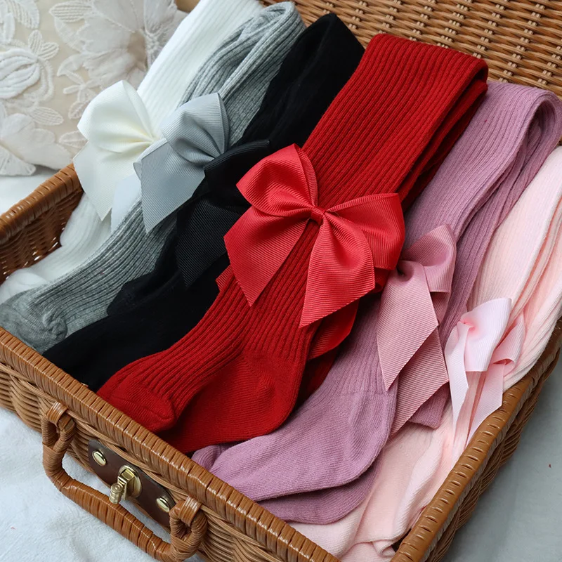 1-6Y Baby Girls Leggings Christmas Style Princess Kids Red Pantyhose Cotton Handmade Bow-tie Pitted baby Leggings for Children view 2