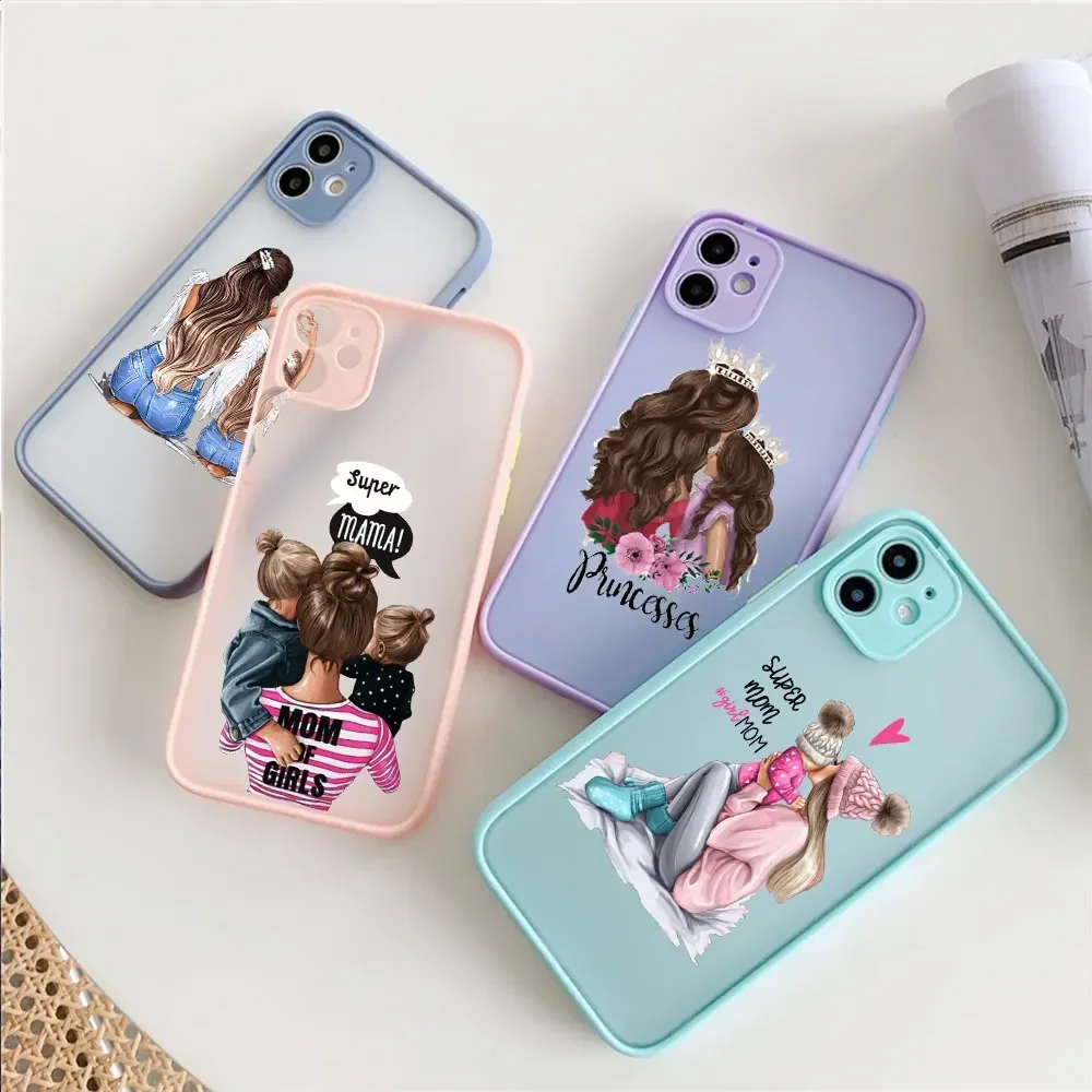 Fashion Super Mama Mom Dad Phone Case for IPhone 15 14 13 12 11 Pro MAX Mini XR XS Max 7 8Plus SE Baby Boy Girl Hard Matte Cover