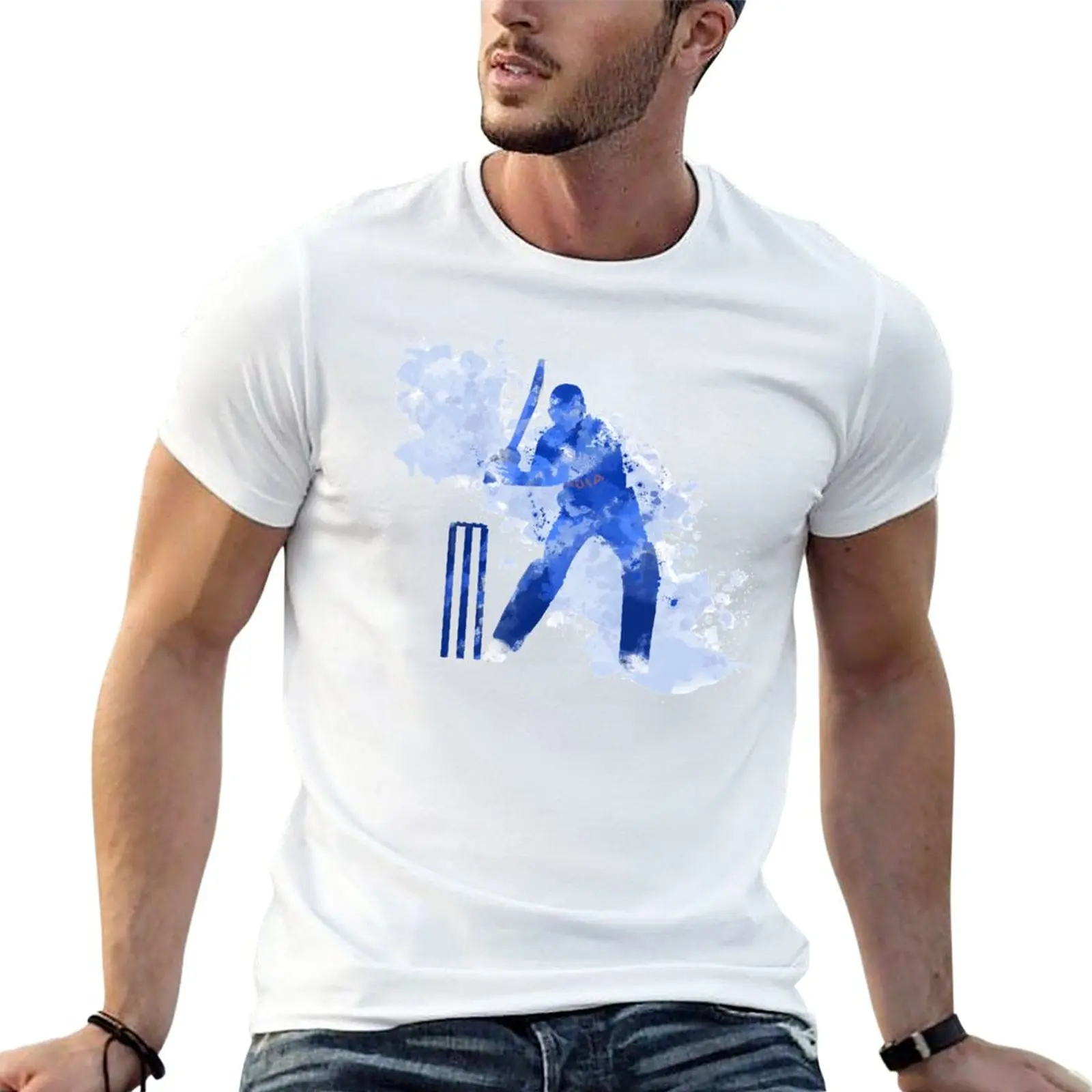 INDIA CRICKET - BATSMAN watercolour splatters T-Shirt heavyweights vintage clothes oversized t shirts for men