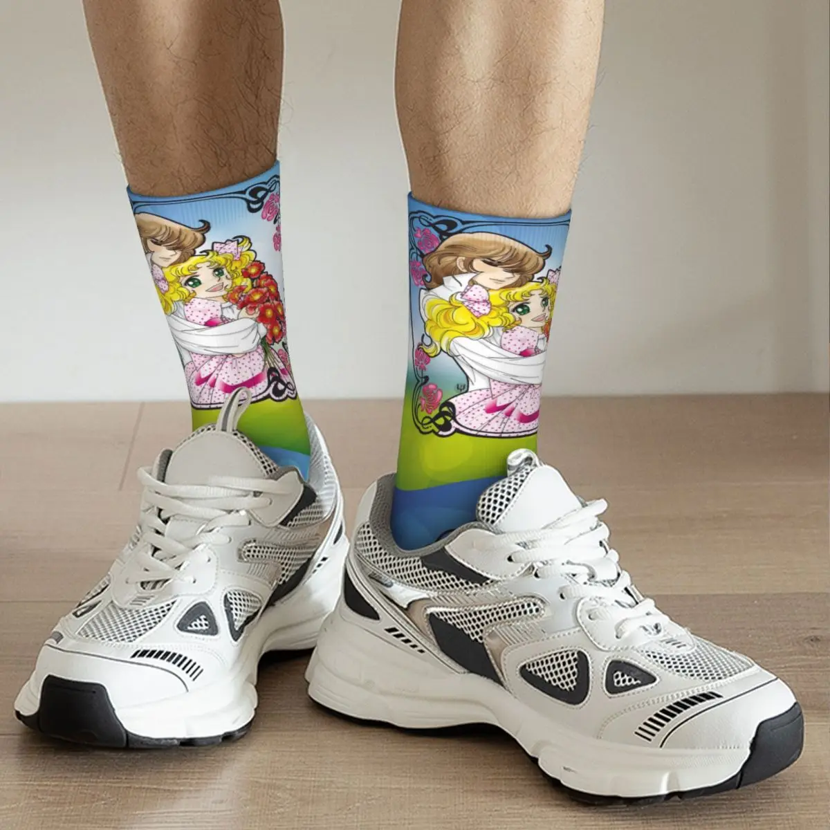 Calcetines antideslizantes de dibujos animados japoneses para hombre y mujer, calcetín informal Unisex, Manga de Anime, caramelo, Otoño e Invierno