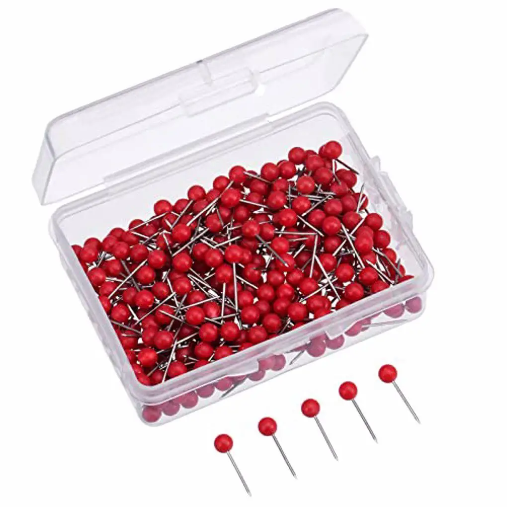 300Pcs/Set Map Tacks Push Pins Plastic Head With Steel Point 4x15MM Cork Board Safety Red Thumbtack Office School Supply