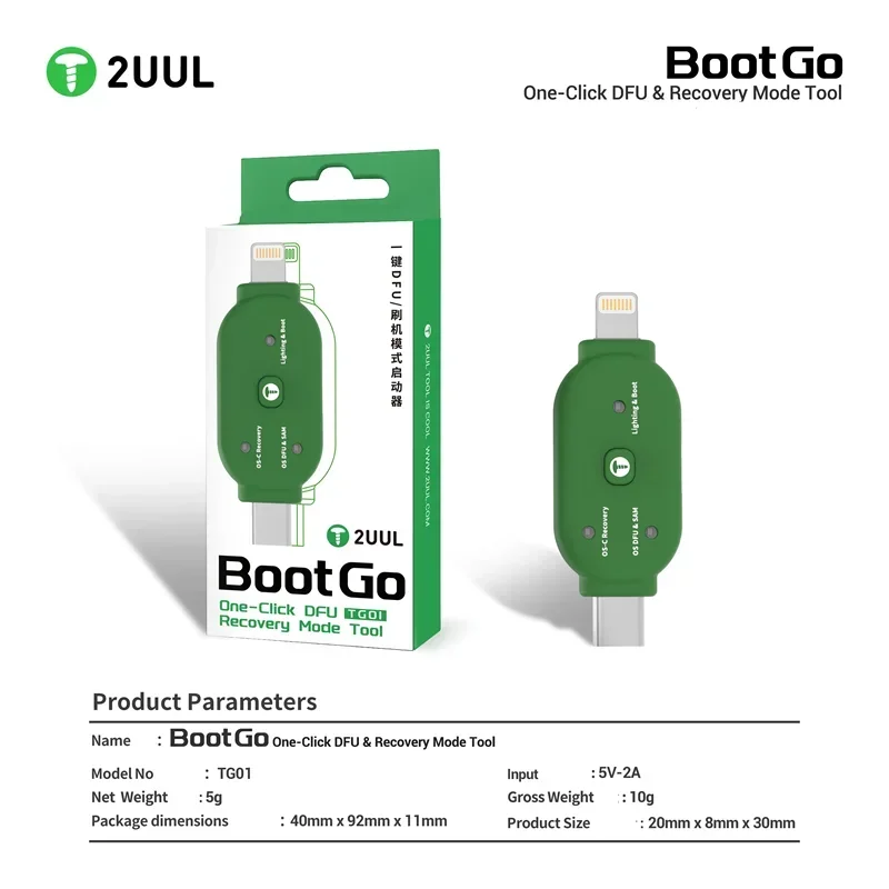 2UUL BootGo TG01 One-Click-Enter DFU-Wiederherstellungsmodus-Adapter für iPhone und iPad – Ein-Klick-DFU-Flash- und Neustart-Modus-Tool – Detail 2