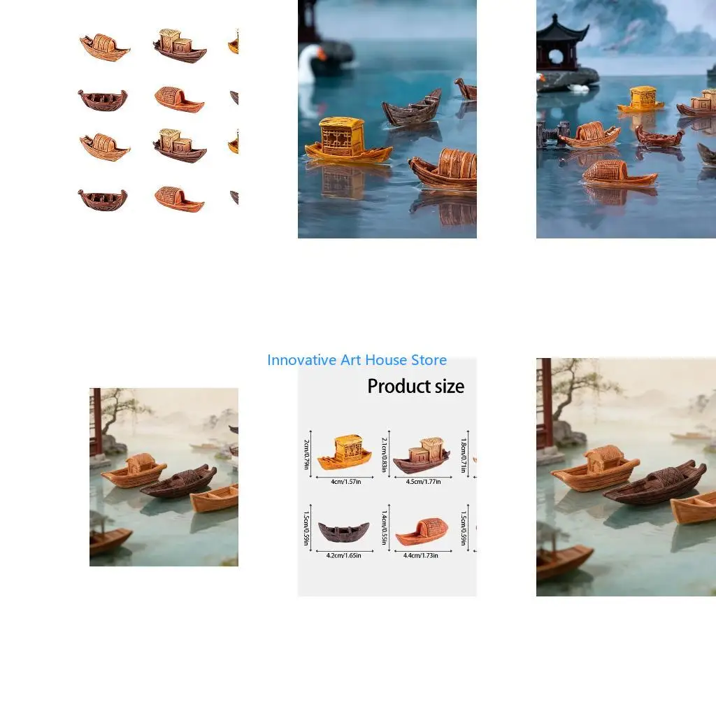 E1PC Desk Corner Vessel Figure Group for Miniature Display Themes with Lined Tone Finish, Covered Skiff Forms and Ready