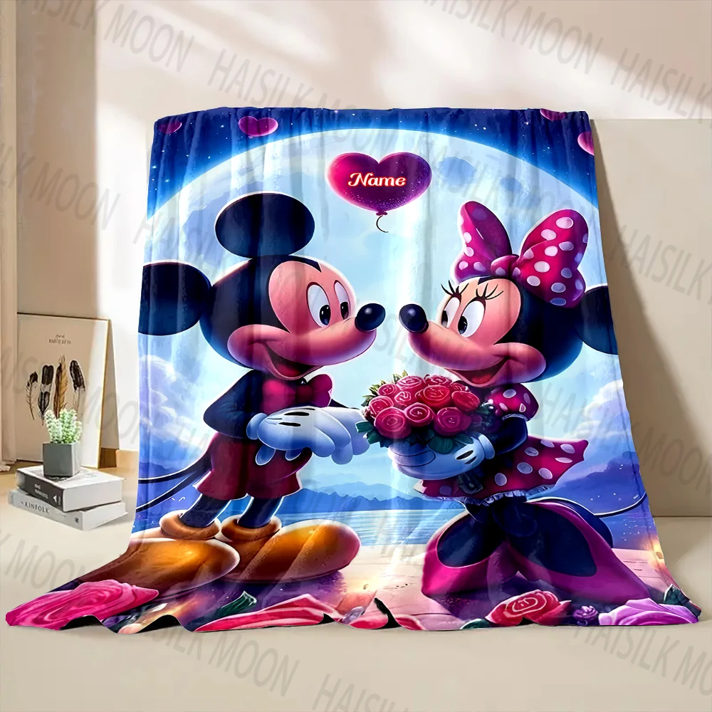 (Memo U Name)Cute Mickey Minnie Mouse Customized Name Blanket All Seasons Multi-purpose Blanket Suitable for Sofa Travel Car Bed