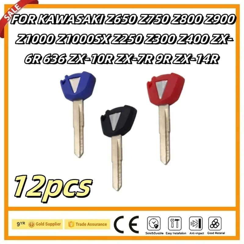 12pc KAWASAKI Z650 750 800 900 Z1000 Z1000SX Z250 300 Z400 Blank Key Motorcycle Replace Uncut Keys can be placed anti-theft chip