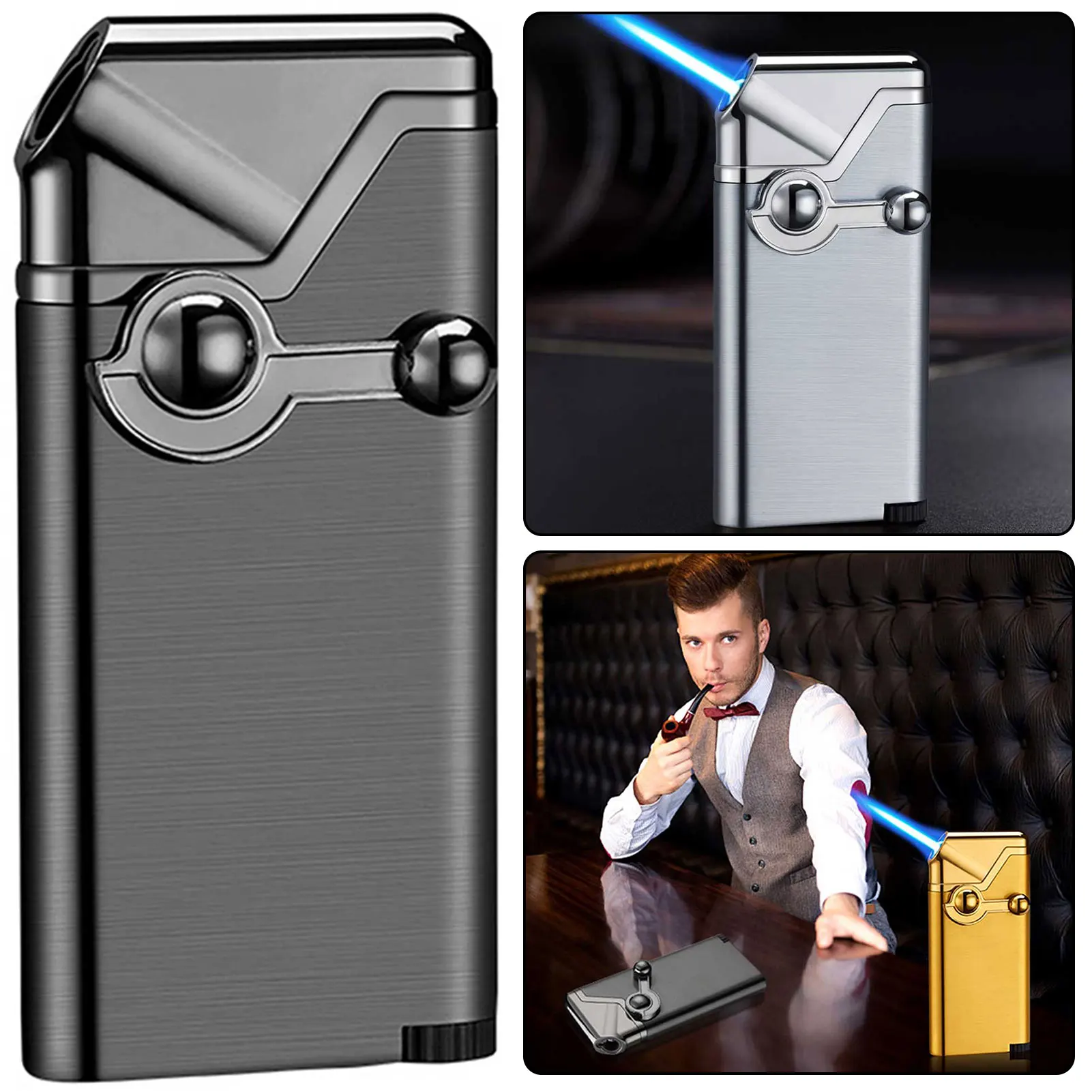 

Windproof Refillable Butane-Torch Lighter Metal Jet-Flame Lighter for Candles Adjustables Pipe Lighter for Men