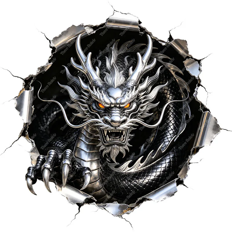 Three Ratels CAB64 Strong Black Dragon Hole Punch Sticker for Home Decor Wall Decals Car decal Waterproof