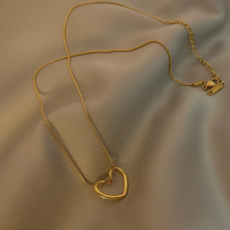 Simple Trendy Heart Pendent Necklace for Women Creative Design Gold Color Stainless Steel Chain Chokers Neck Jewelry Accessories image 6
