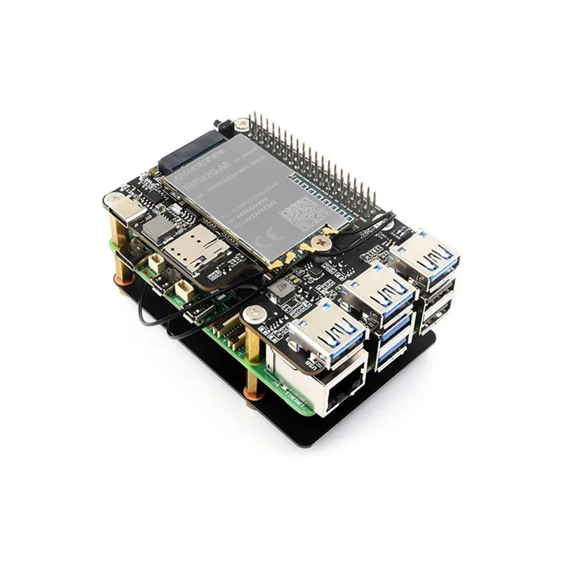 Placa de expansión Raspberry Pi 5 PCIe M.2 4G/5G HAT+, placa de expansión USB3.2 de 3 puertos, estándar HAT+ para módulos 5G y periféricos de alta velocidad