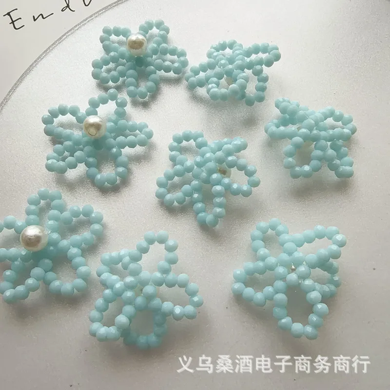 Handmade Mint Green Floral Beaded Hairband Keychain Material for Clogs DIY Shoe Decoration Beaded Buckle Craft Premium