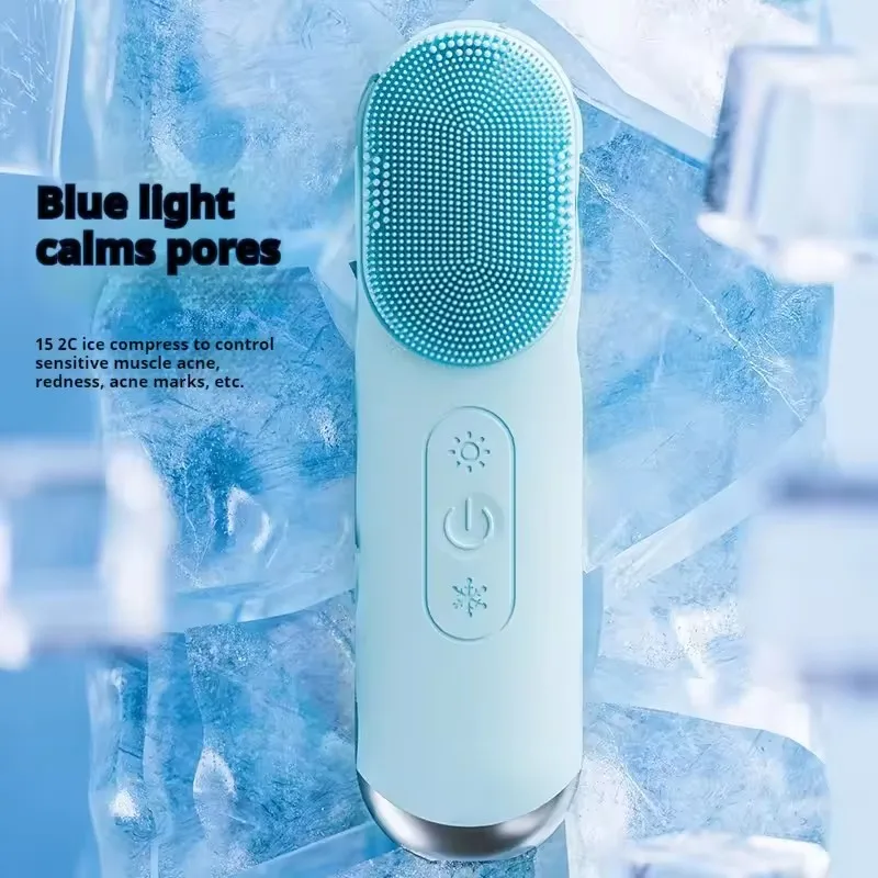 แปรงขัดหน้าซิลิโคนไฟฟ้า แปรงทำความสะอาดผิวหน้าแบบร้อนและเย็น กันน้ำ ชาร์จซ้ำได้ เครื่องทำความสะอาดผิวหน้าอัลตราโซนิก อุปกรณ์ดูแลผิว