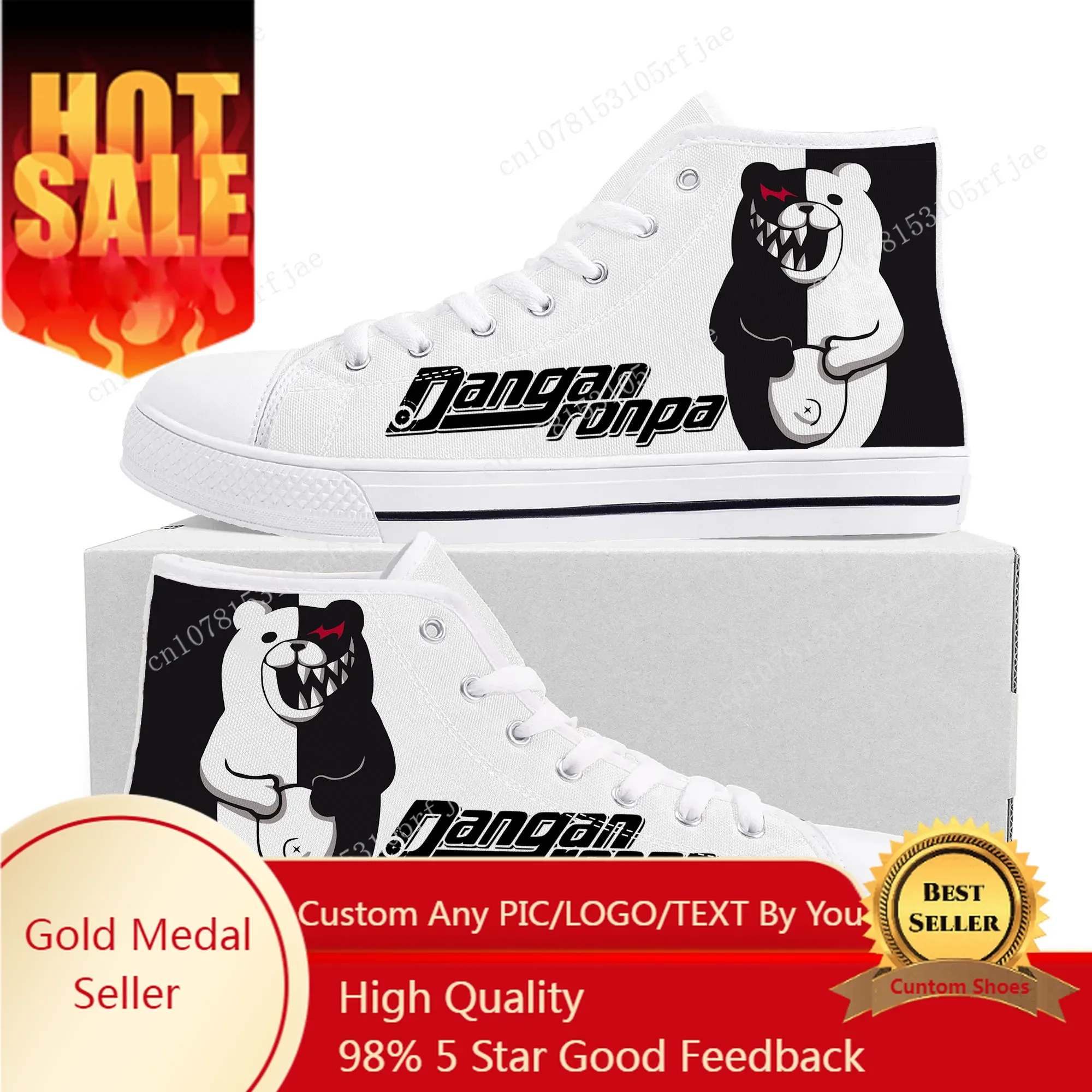 

Cartoon Game Danganronpa Monokuma High Top Sneakers Mens Womens Teenager High Quality Canvas Shoes Casual Tailor Made Sneaker