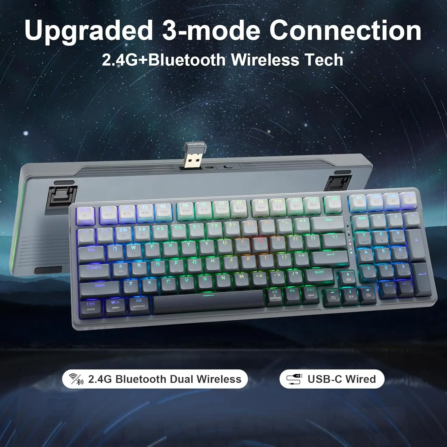 Z-99 Wireless Mechanical Gaming Keyboard Tri-Mode  BT 5.0/2.4GHz/USB-C Hot Swappable Keyboard,RGB Backlit