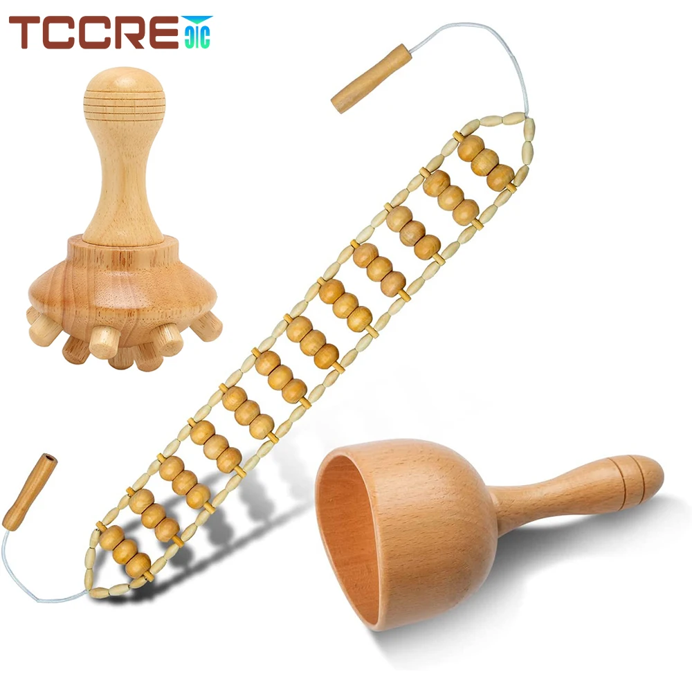 

Body Shaping Wooden Massage Roller Stick Wood Roller Rope Mushroom Massager Wood Therapy Massage Tools Muscle Massage Relax