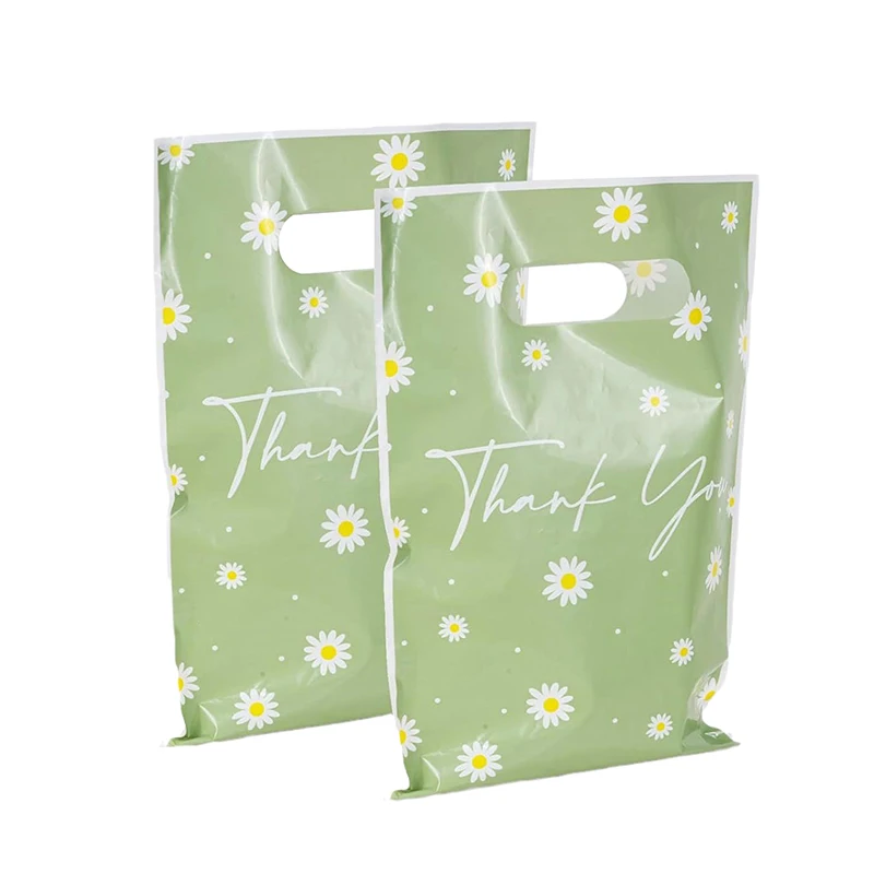 50Pcs Green Daisy Thank You Tote Torby na prezenty Plastikowa torba do pakowania cukierków na wesele Urodziny Party Ulubione małe firmy