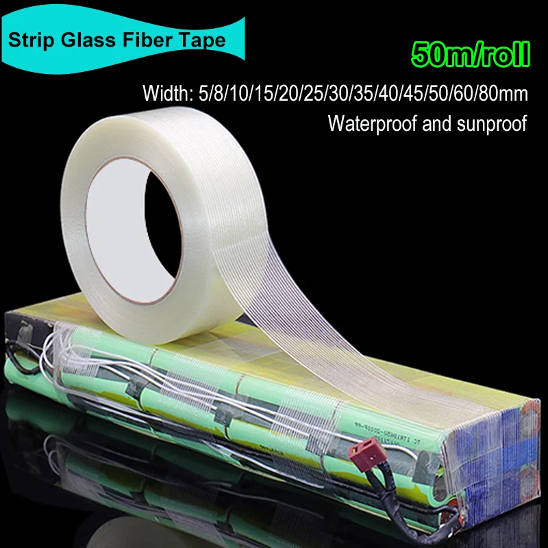 

50m Strip Fiber Tape Clear Lithium Battery Pack Insulation Wrap Fiberglass Tape Single Side High Viscosity Packing Seal Tape