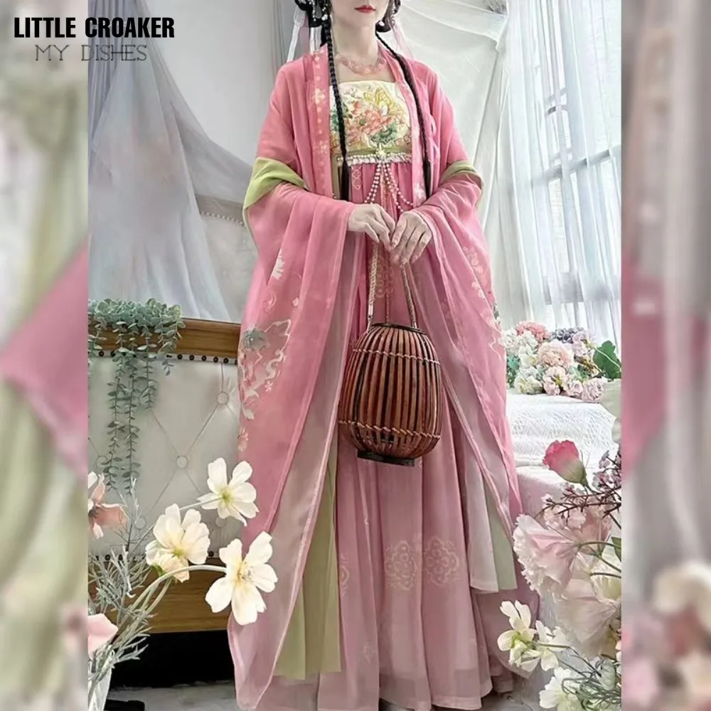 

Ancient Chinese Clothing Embroidery Dress Female Fairy Han Fu Costume Hallowen Birthday Tang Dynasty Princess Pink Hanfu Women