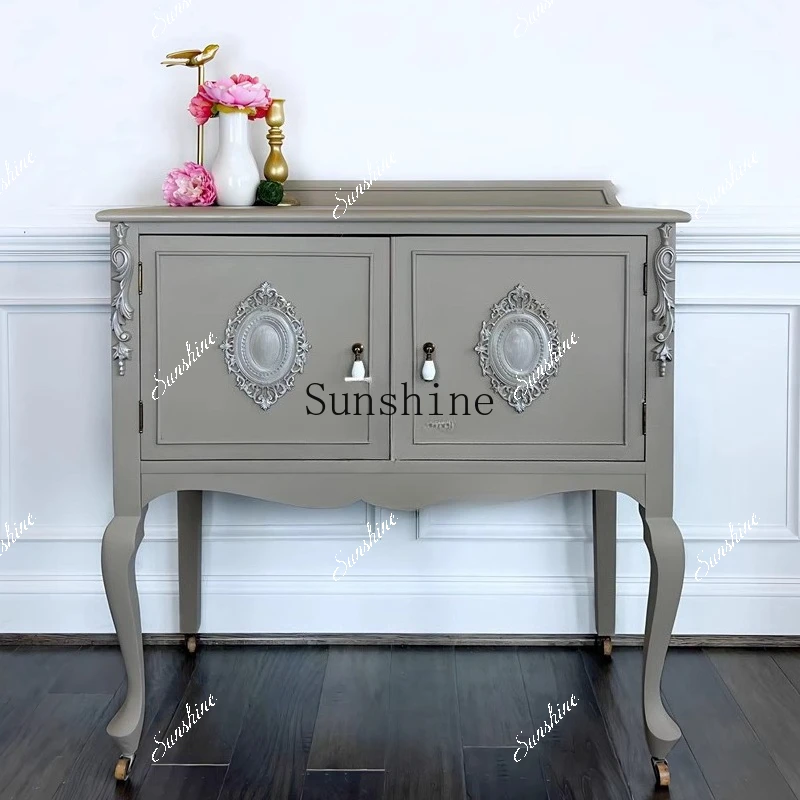 French entrance cabinet retro style home solid wood carving foyer cabinet  FT