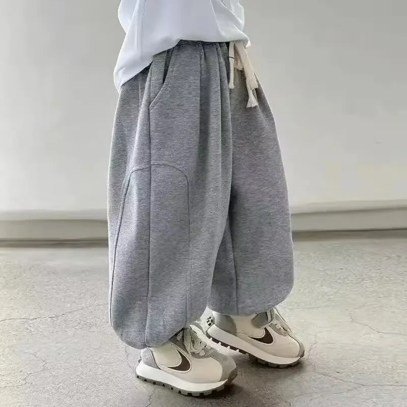 소년 스포티 캐주얼 와이드 레그 팬츠 봄 여름 가을 트렌디 루즈 할란 바지 편안한 아동용 긴 바지