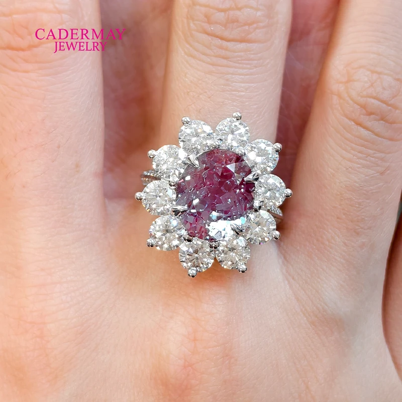 Cadermay 10x12mm Oval Shape Lab Grown Alexandrite Ring Promise Halo Moissanite Rings Pave Wedding Engagement Ring for Women Gift