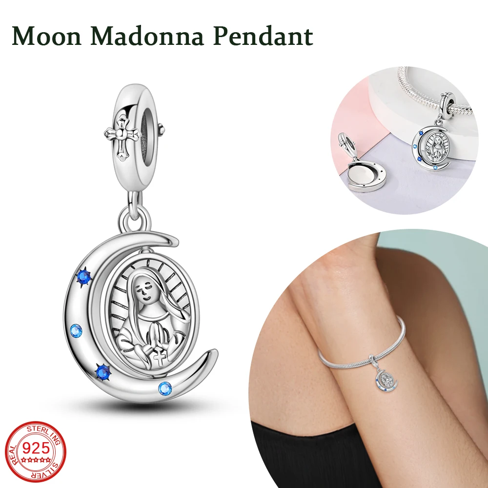 New Mysterious 925 Sterling Silver Blue Moon Rotating Madonna Charm Bead Fit DIY Women's Bracelet Necklace Jewelry Accessories