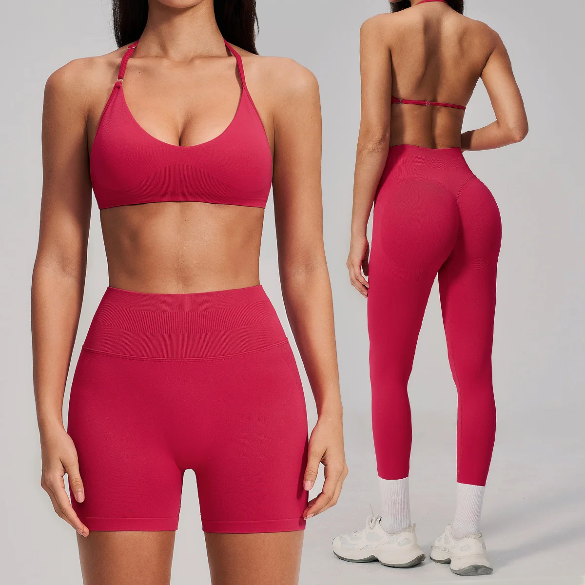 New Yoga Set 2PCS Women Seamless Sportswear Workout Clothes Athletic Wear Gym Shorts Legging Fitness Bra Crop Top Sports Suits