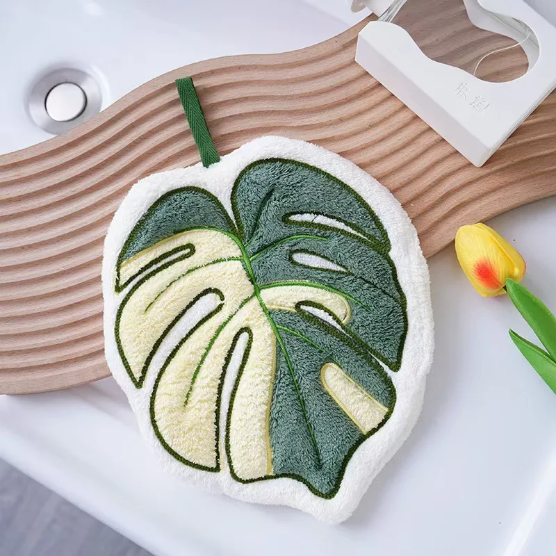 Plant Leaf Design Hand Towel Cute Thick Creative Kitchen Bathroom Decorative Hanging Towels for Home Dress Accessories