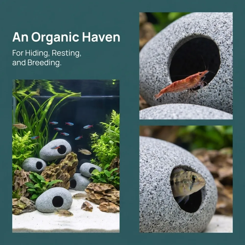 Purple Clay Aquarium Hideaway Rock Natural Touch Landscaping Decoration Fish Tank Ornament Simulation Crafts Aquarium Decoration view 4