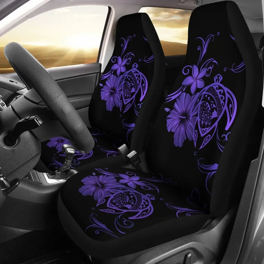 Hawaii Turtle Hibiscus Poly Purple Seat Cover Car Seat Covers Set 2 Pc, Car Accessories Car Mats