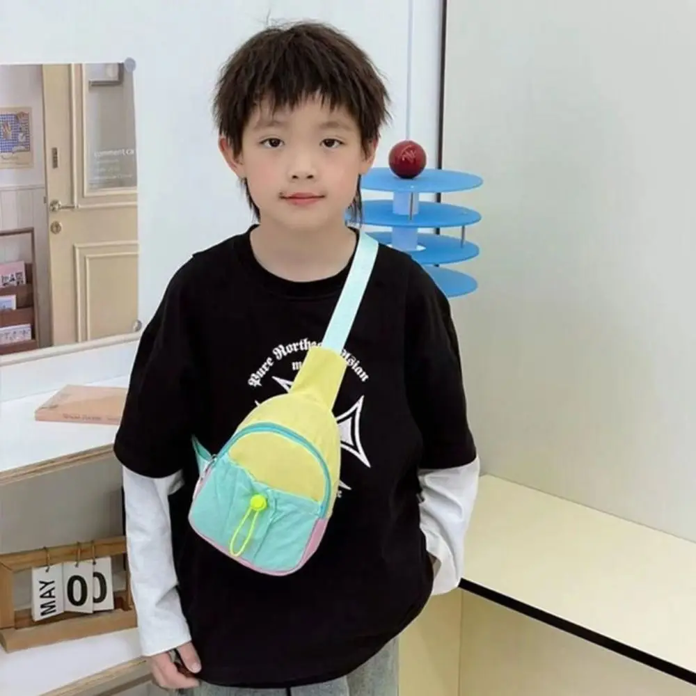 Cute Nylon Kids Chest Bag Stitching Color Lightweight Shoulder Bag Crossbody Bag Outdoor