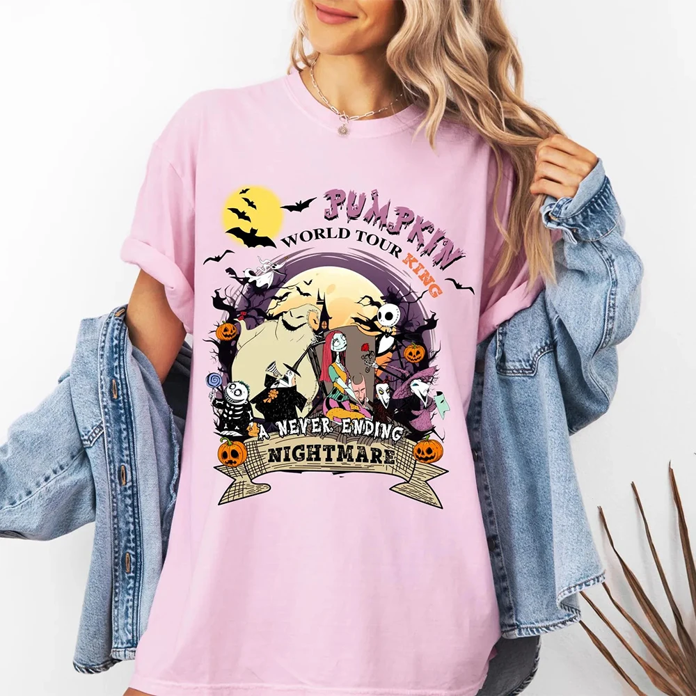 Pumpkin World Tour King Shirt 2025, Disney Halloween Shirt Jack Sally Nightmare Halloween A Never Ending Nightmare Damen Shirt