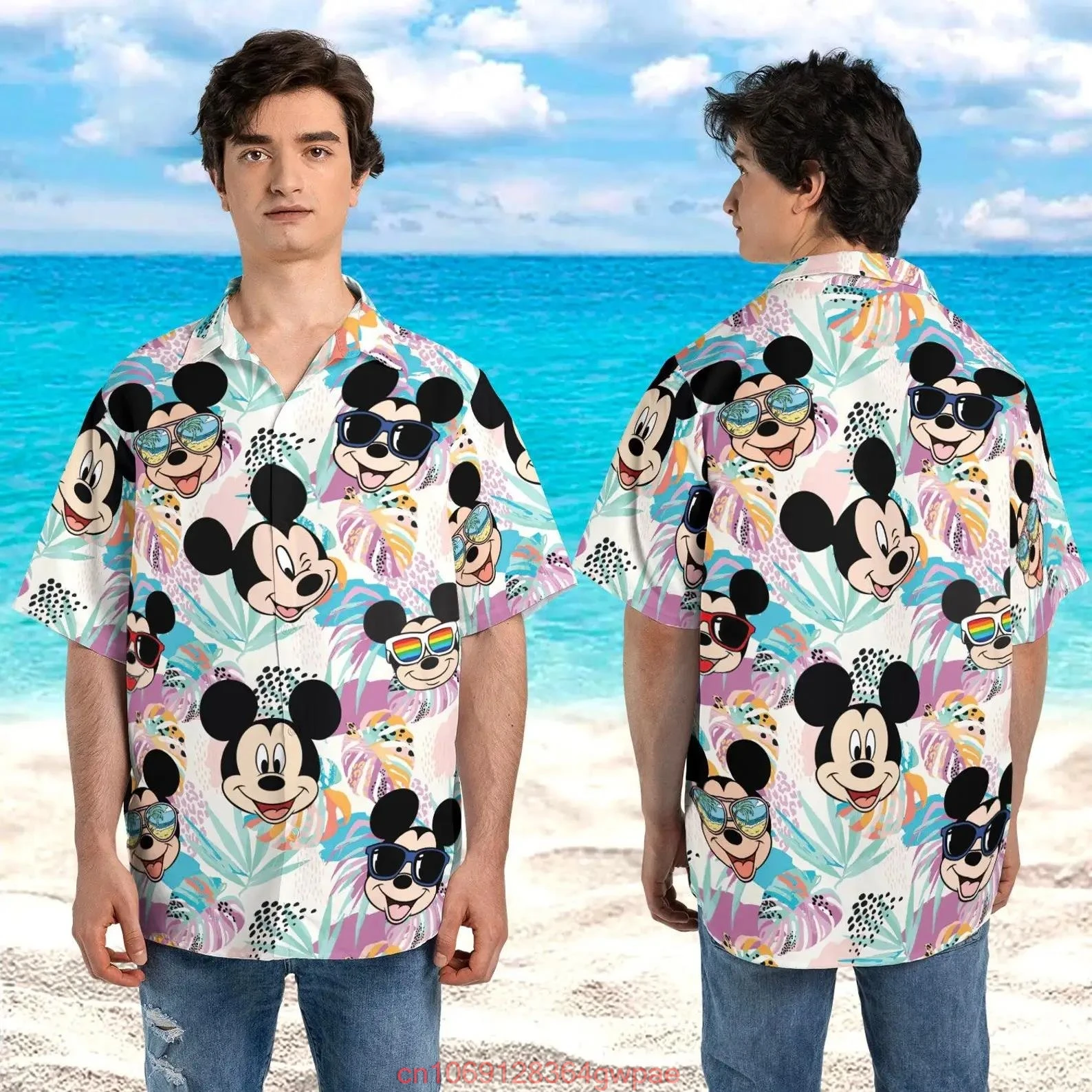 Mickey Aloha hawajskie koszule męskie koszule zapinana modne Disneyland hawajskie koszule casualowe koszule z krótkim rękawem plażowe