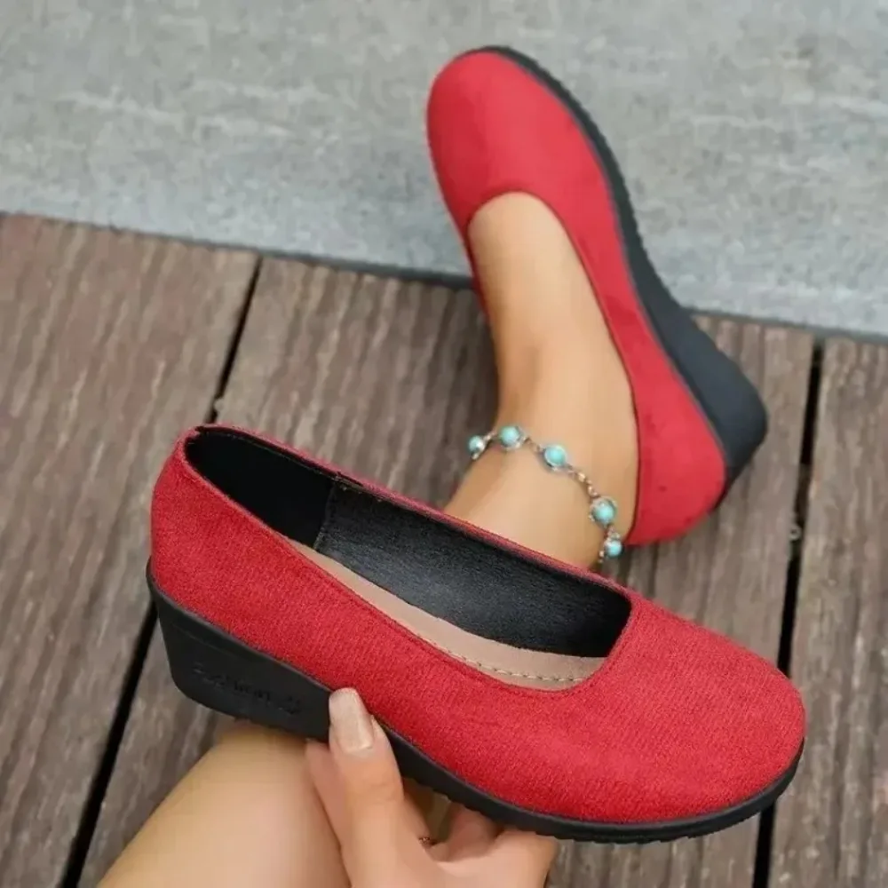 New Women's Comfortable round luxury Toe Slip-On Shoes Soft Bottom Slope Heel Velvet Surface Spring Autumn Style Casual Shoes