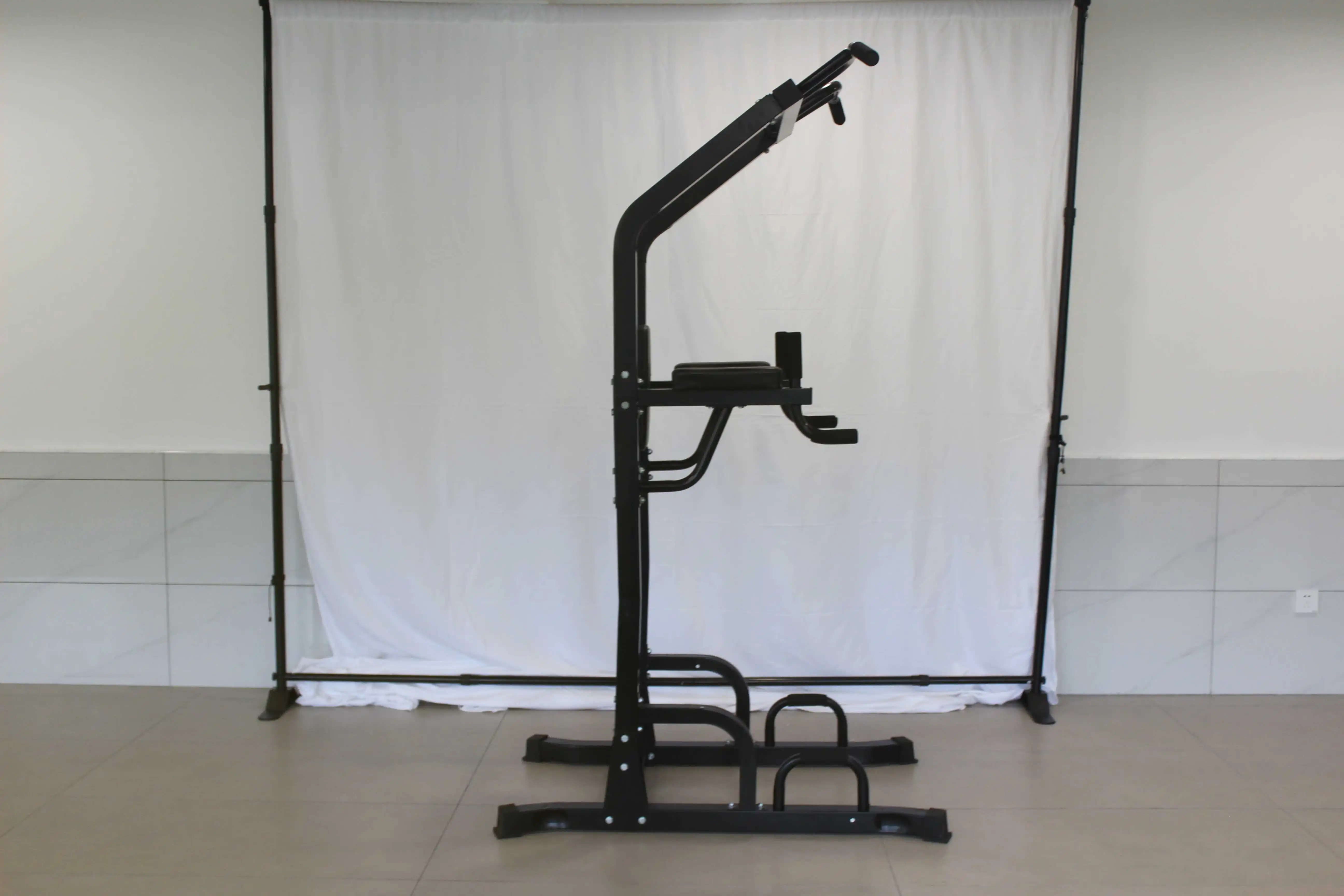 td- Power Tower Station with Push up Bars Pull up Dip Bar Upper Body Strength Training Fitness Equipment Steel Frame Black*