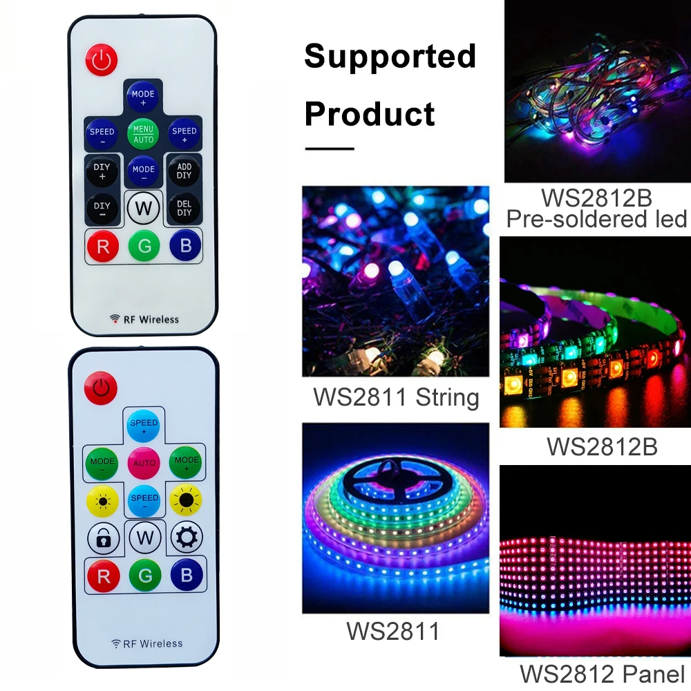 DC5-24V 14Keys LED Controller RGB Wireless RF Remote DIY USB/DC For WS2811 WS2812B Individually Addressable LED Strip Light