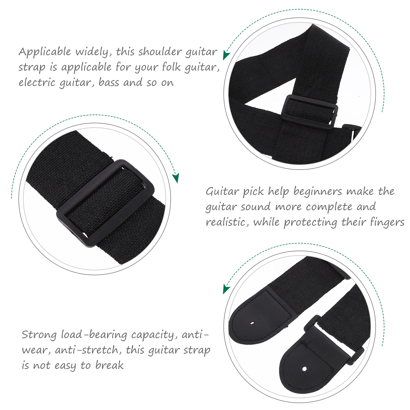 

8 Pcs Adjustable Guitar Sling Strap Straps Nylon Universal Black Shoulder Child