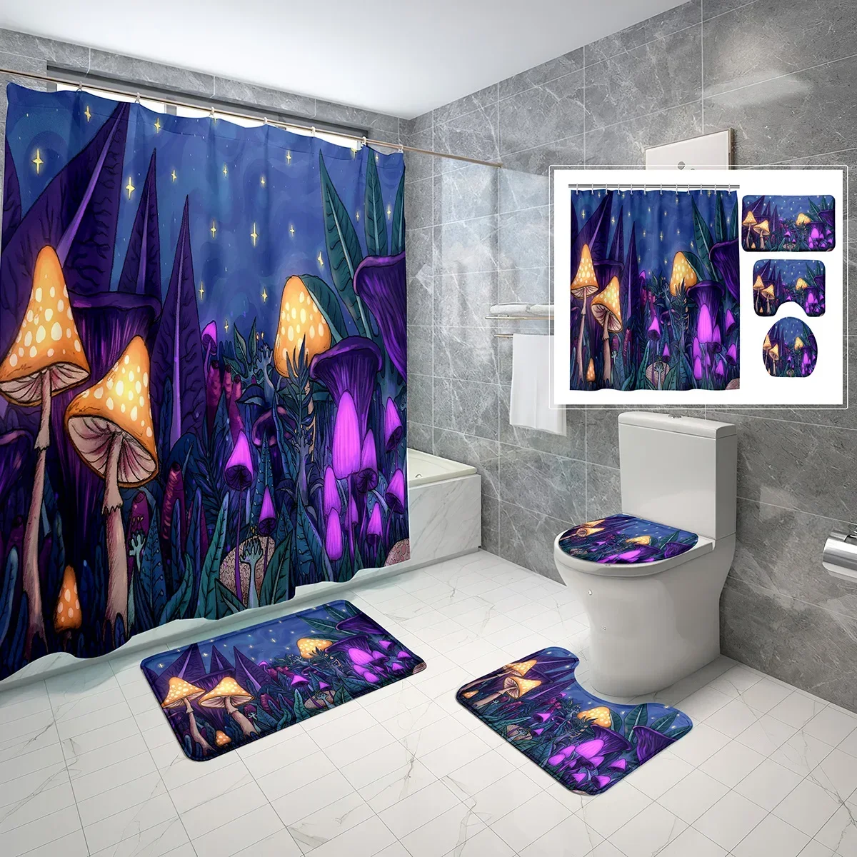 

4-х шт., наборы занавесок для душа с психоделическими грибами, крышкой унитаза и нескользящим ковриком для ванной, набор занавесок для душа в креативном стиле