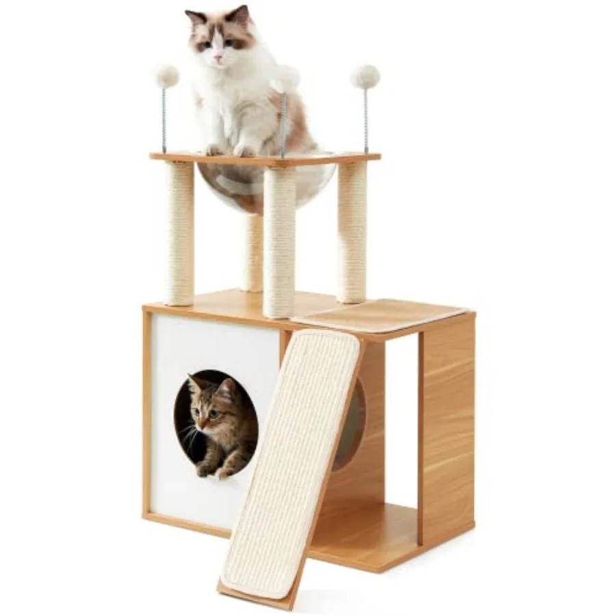 

Кошачья лежанка-когтеточка Made4Pets для домашних кошек, современная высокая кошачья башня для крупных кошек и котят, деревянный домик-когтеточка, прочная мебель для лазания V-образной формы