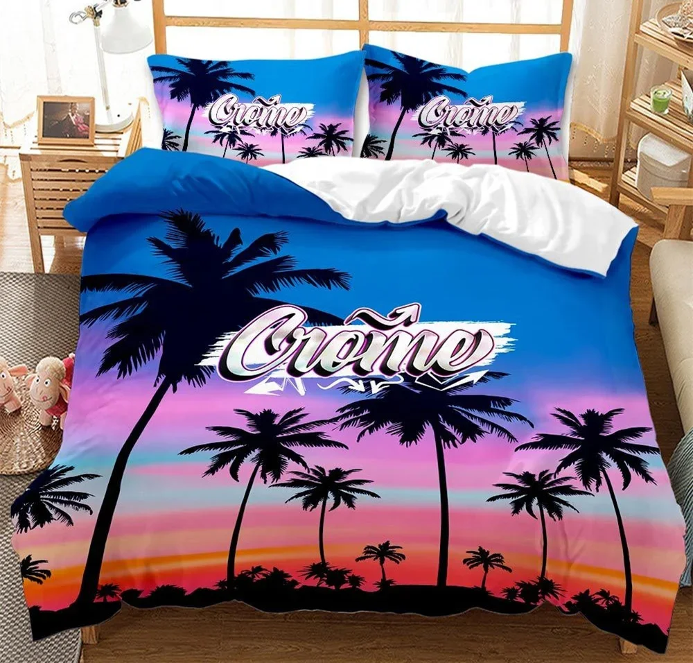 Luxury 3D Summer Time Vacation Bedding Set Purple Duvet Cover Set Single Queen King Full Size Adults Women Room Decor Bed Linen