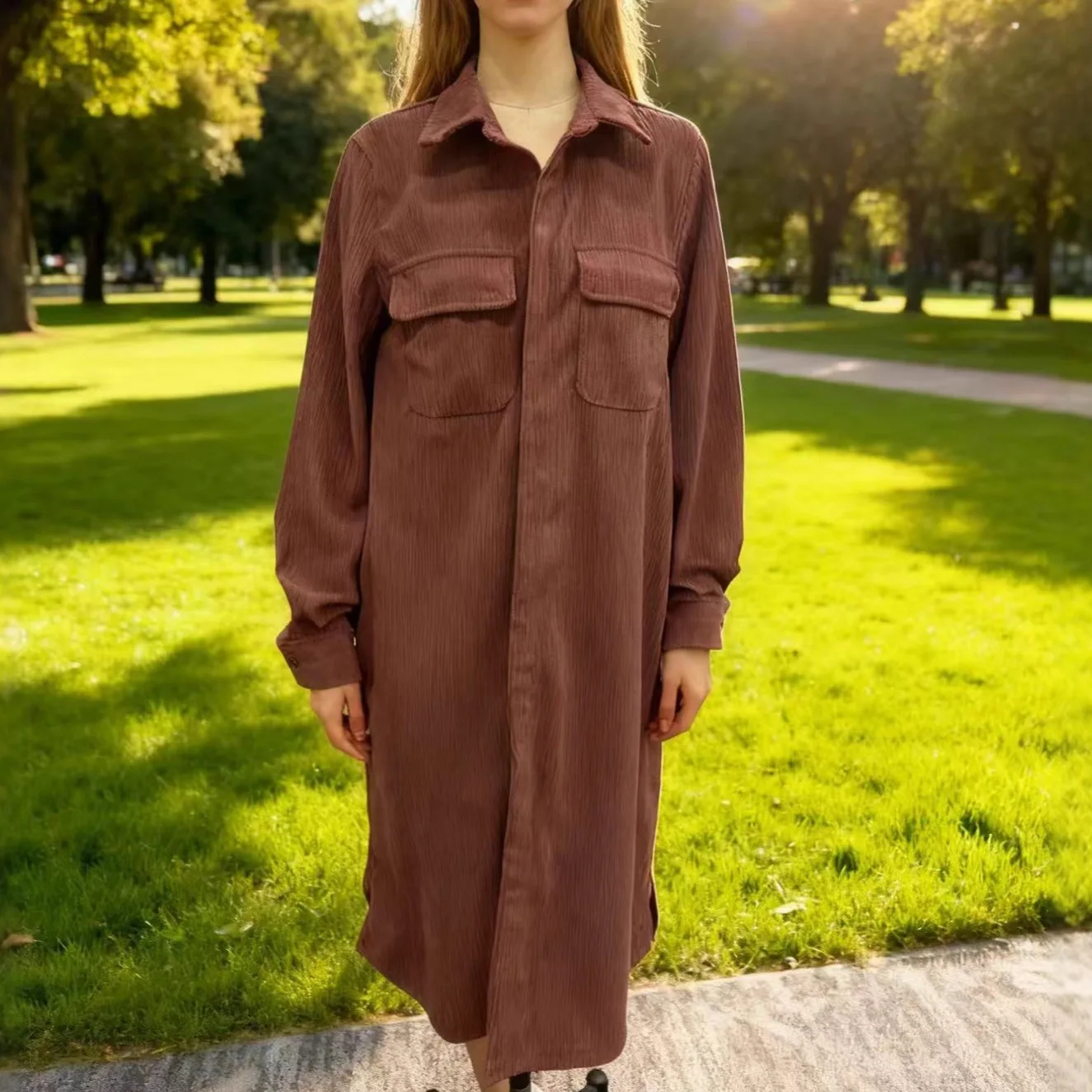 بلون المرأة الربيع فستان كاجوال جديد 2026 واحدة الصدر كم كامل منتصف العجل فستان ربيع الخريف سروال قصير تي شيرت فستان