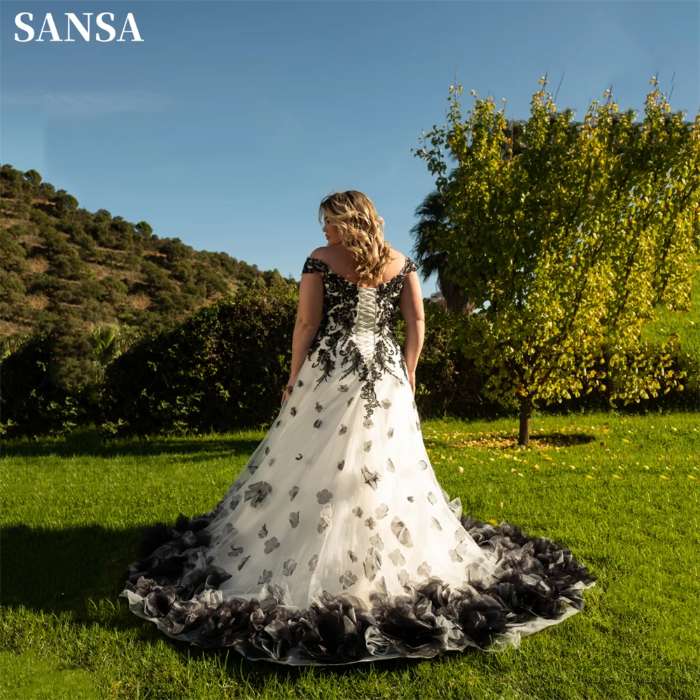 Sansa Puls Size Black Lace Ball Gown Wedding Dress Off Shoulder فساتين السهرة Sweet Ball Gown Red Prom Dresses