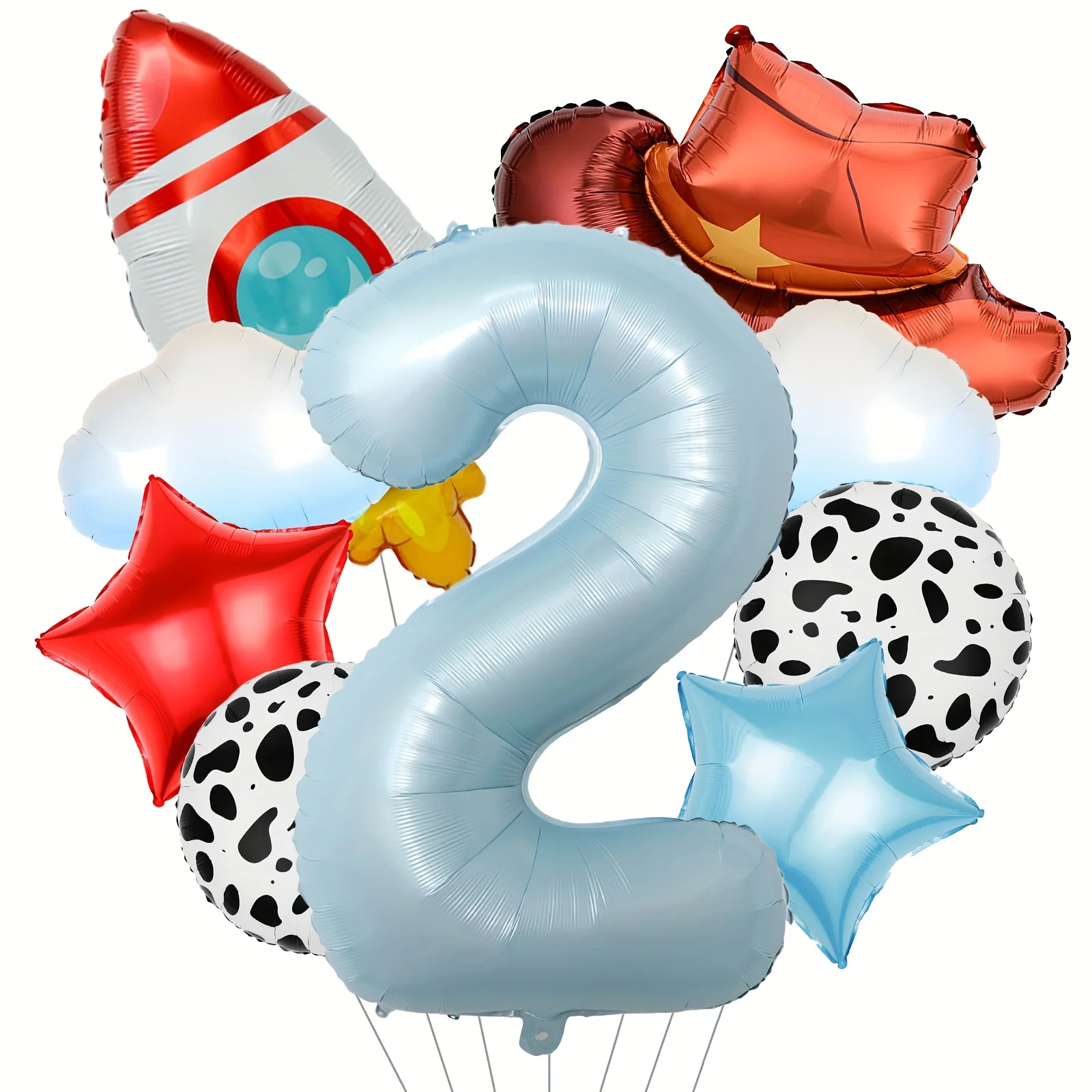 9-teiliges Wolken-Raketen-Cowboyhut-Ballonset mit Zahlen 1-9 für Geburtstag, Western-Party, Babyparty, Taufe, Hochzeitsfeier