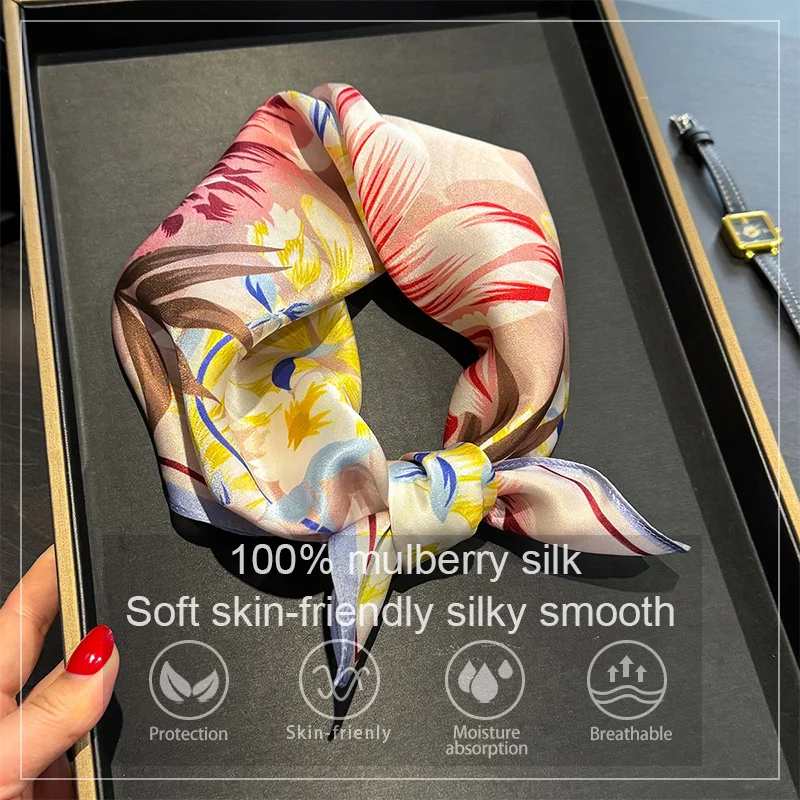 

Роскошный шарф из 100% тутового шелка, женский бандана с цветочным принтом, шаль, женский носовой платок, женский шейный платок, Рождественский подарок