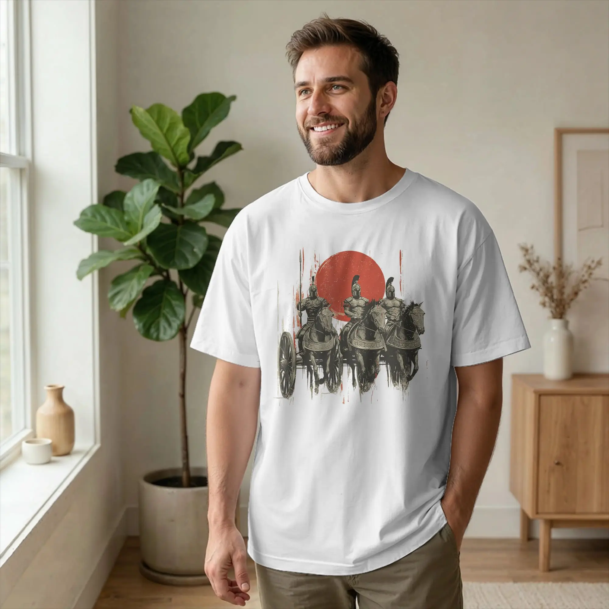 Casual Roman Legion Soldiers Cool Chariot Fight T-Shirt Men Crew Neck Cotton T Shirt Empire Short Sleeve Tee Plus Size Clothes