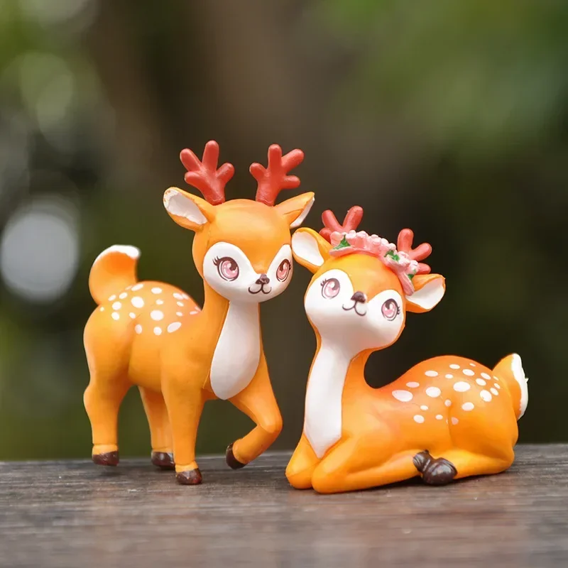 2pcs Wild Animal Little Sika Deer Model Ornaments Small Fawn Fairy Garden Miniature Accessories Decor Action Figure Figurine Toy