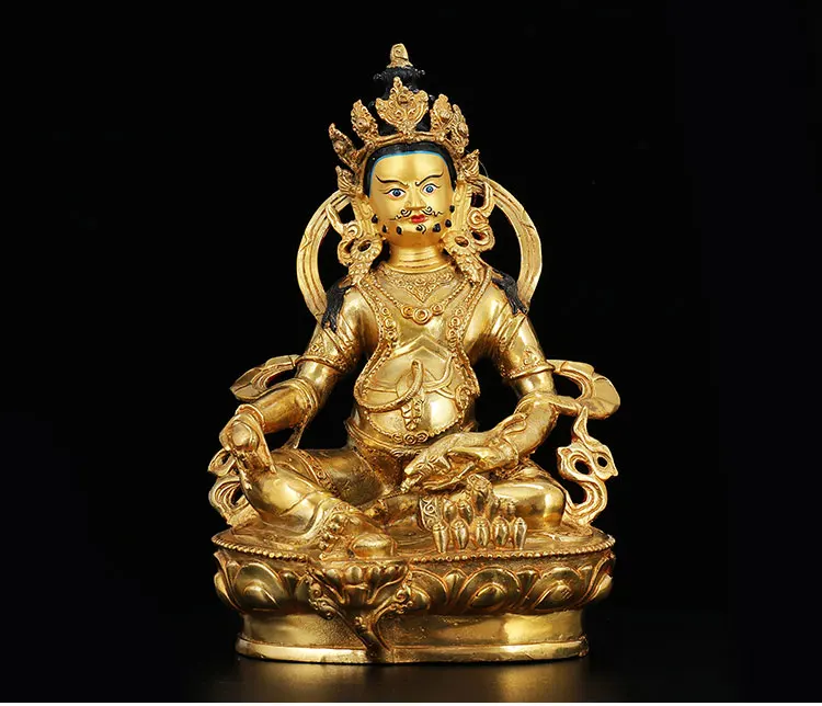 

Wholesale 30CM large-Tibet Temple Buddha statue--HOME Company Money drawing full Gilding Yellow Jambhala Zambala