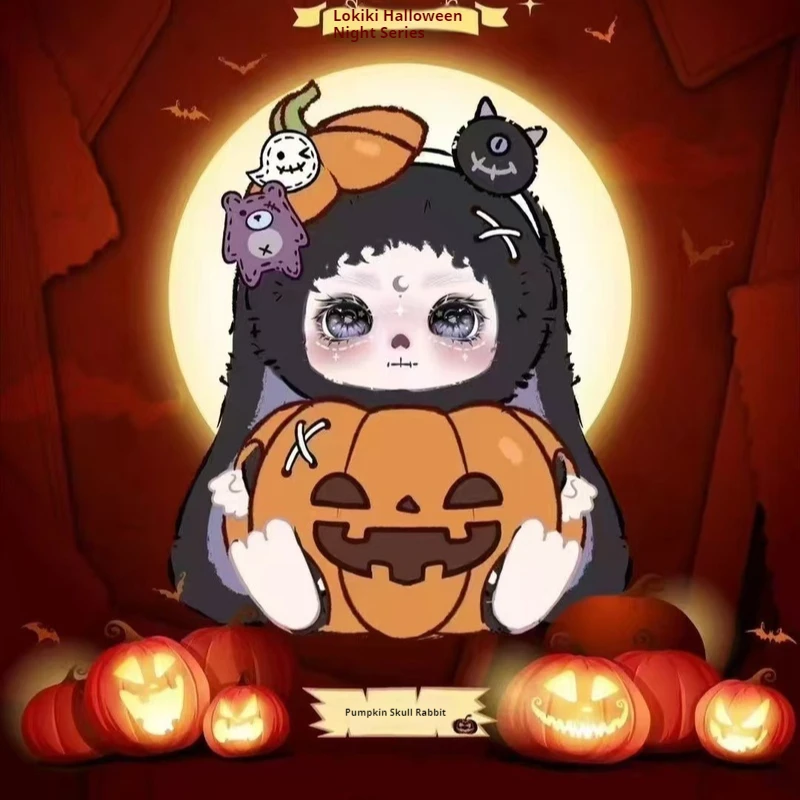 100% Originele Lokiki Pompoen Schedel Konijn Liefde Lift Cartoon Figuur Decoratieve Ornamenten Verzamel Poppen Halloween Cadeau